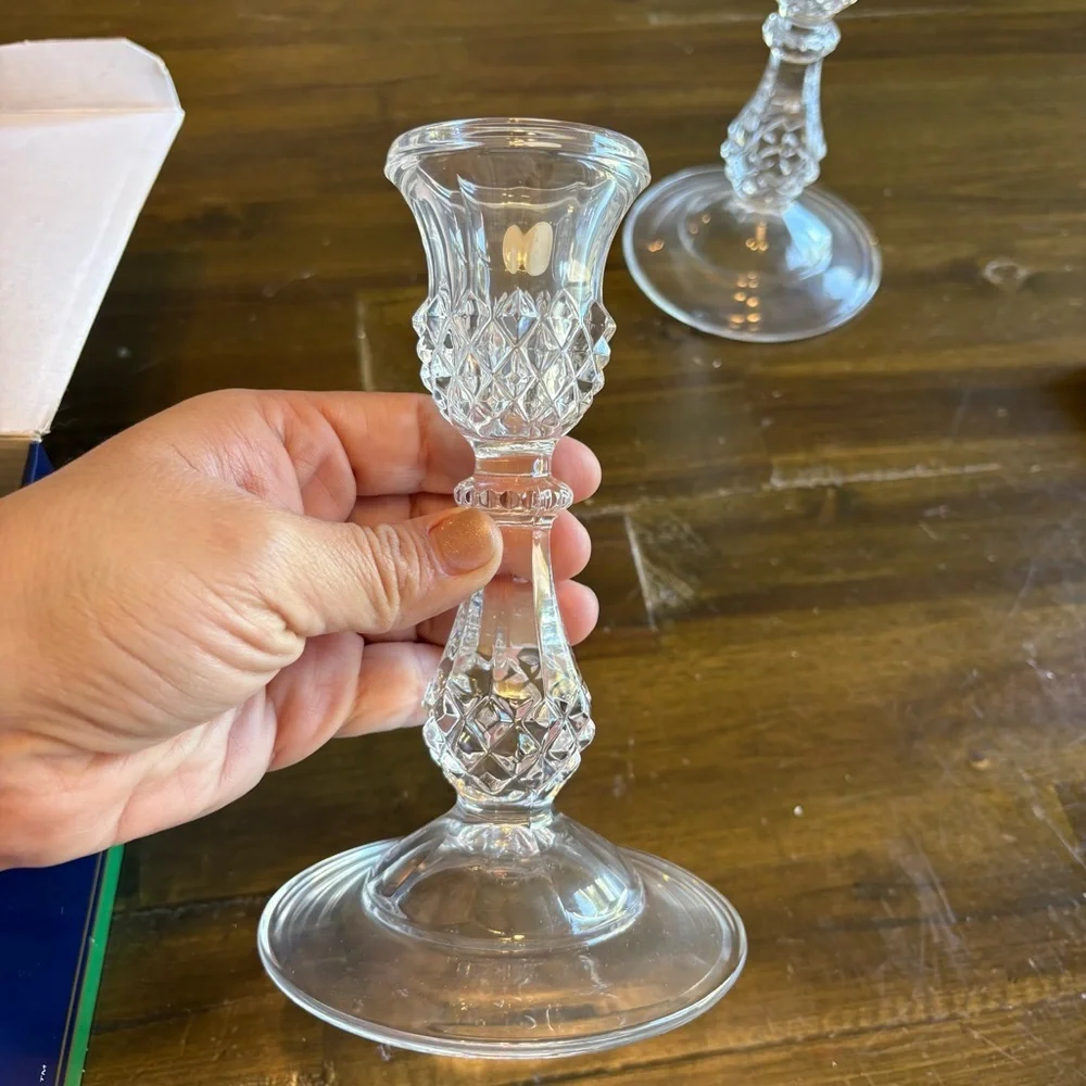 Cristal D'Arques Crystal Candle Holders Maintenon 2 Set France Cut Vintage Clear